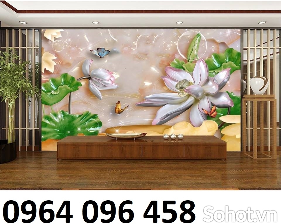 Tranh hoa sen 3d tranh gạch 3d hoa sen KJH6
