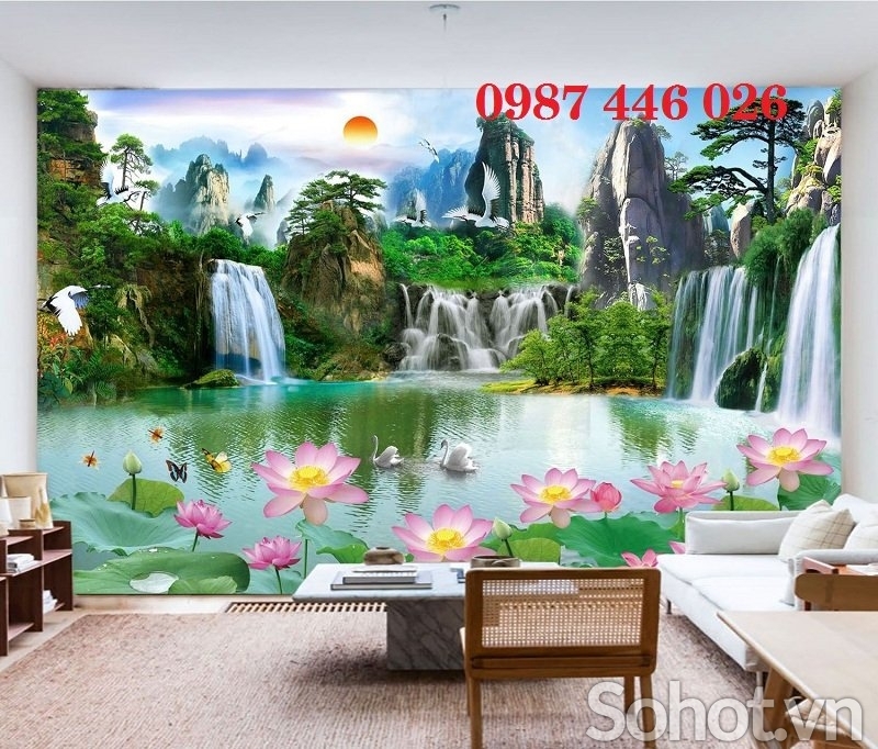 Gạch 3d tranh phong cảnh thác nước