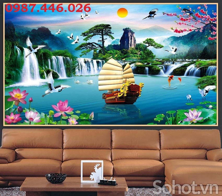 Gạch ốp tường tranh gạch men thuyền buồm HP92442