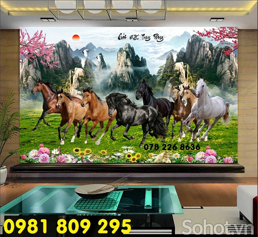 Mẫu tranh gạch 3d bát mã - tranh phòng khách