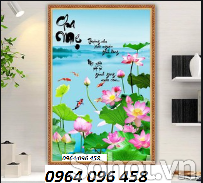 tranh gạch phong cảnh 3d hoa sen - KNV3