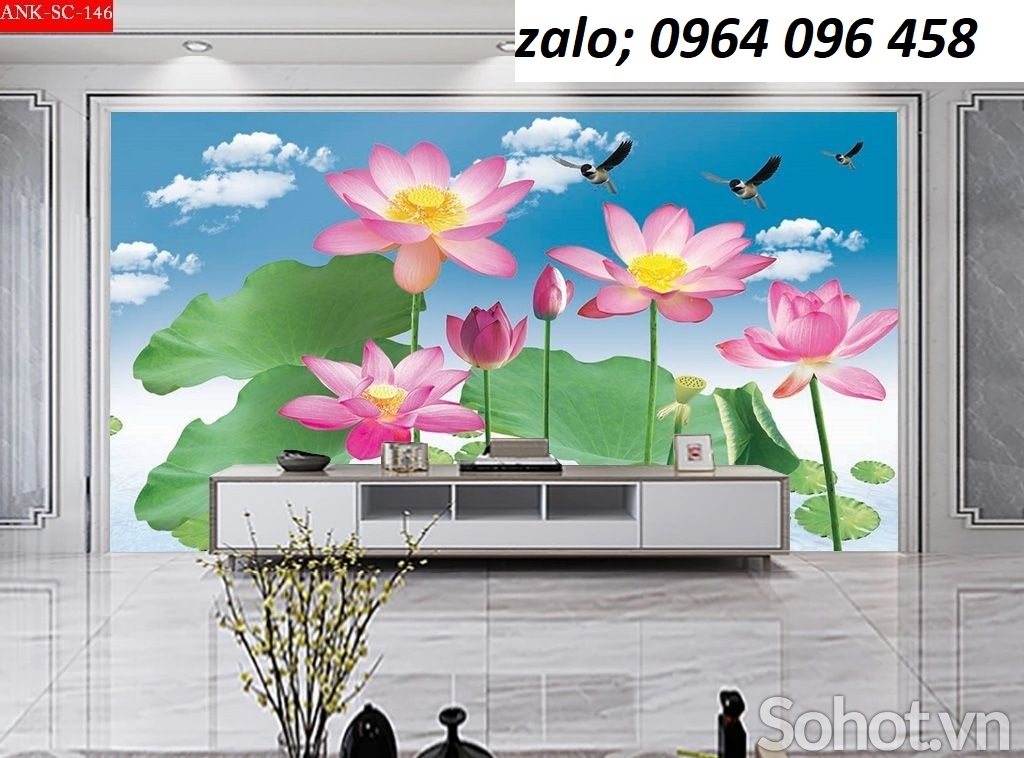 Tranh hoa sen 3d - tranh gạch 3d hoa sen - CNV4