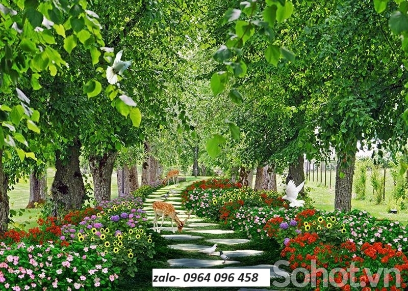 Tranh gạch 3d phong cảnh rừng cây - MNM90