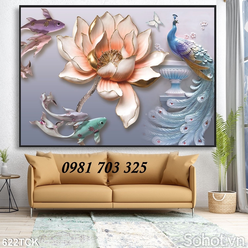 tranh hoa sen- tranh gạch men 3D