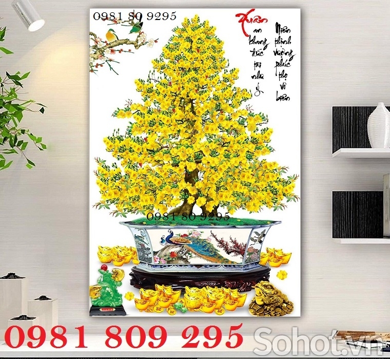 Tranh gạch ốp tường khổ dọc hoa mai HSHU39