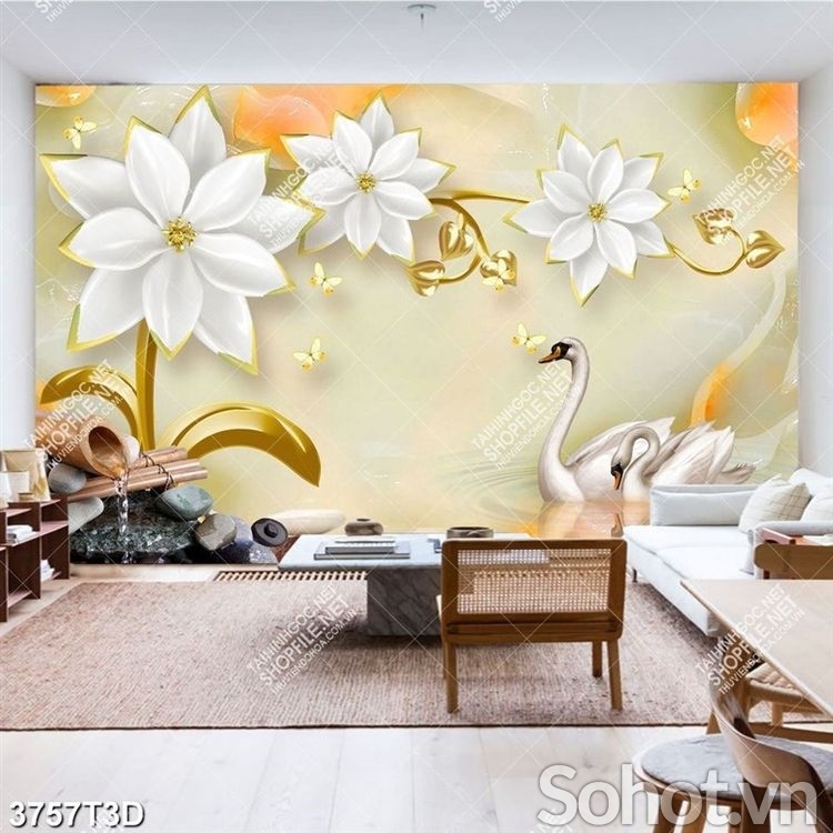 Tranh gạch trang trí tường, tranh hoa 5D đẹp