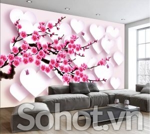 Tranh gạch 3d ốp tường cành đào - XCB8