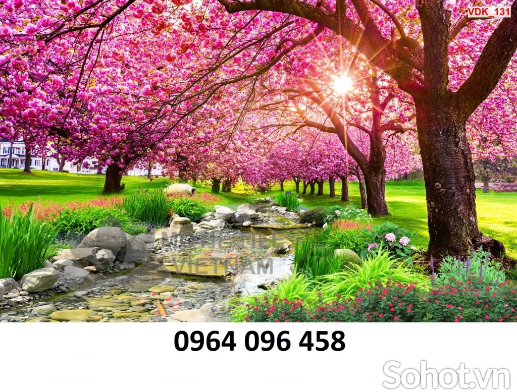 Tranh 3d hoa đào - tranh gạch 3d hoa đào - NBVT5