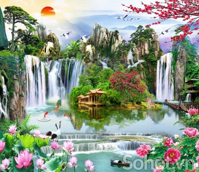 Gạch tranh ốp tường phong cảnh đồng quê 3d - PKKK96