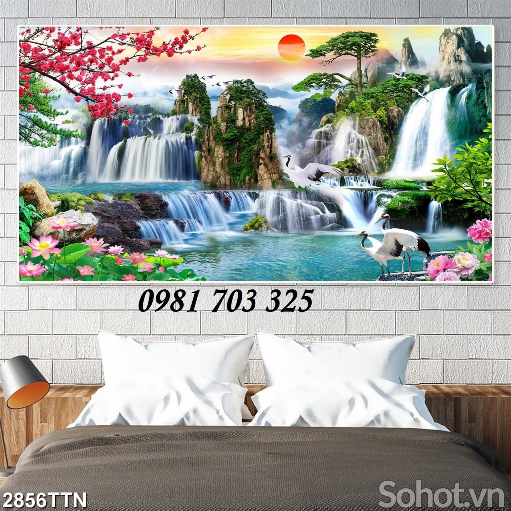 Tranh gạch men phong cảnh thác nước hữu tình