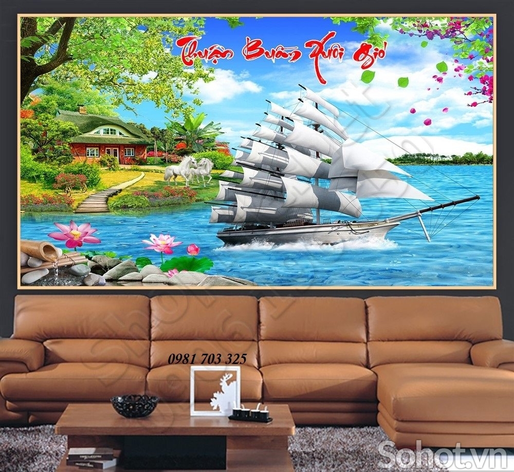 Gạch tranh thuyền buồm xuôi gió