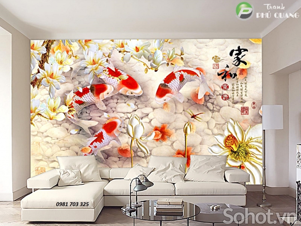 Tranh gạch 3D cá chép ốp tường