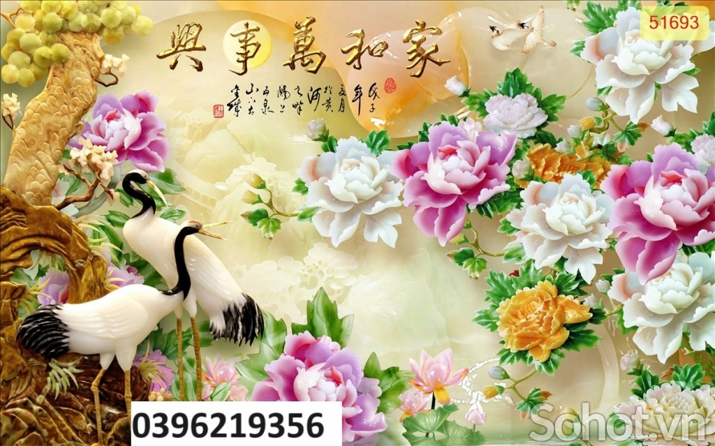 Tranh gạch hình chim hạc đẹp 3D