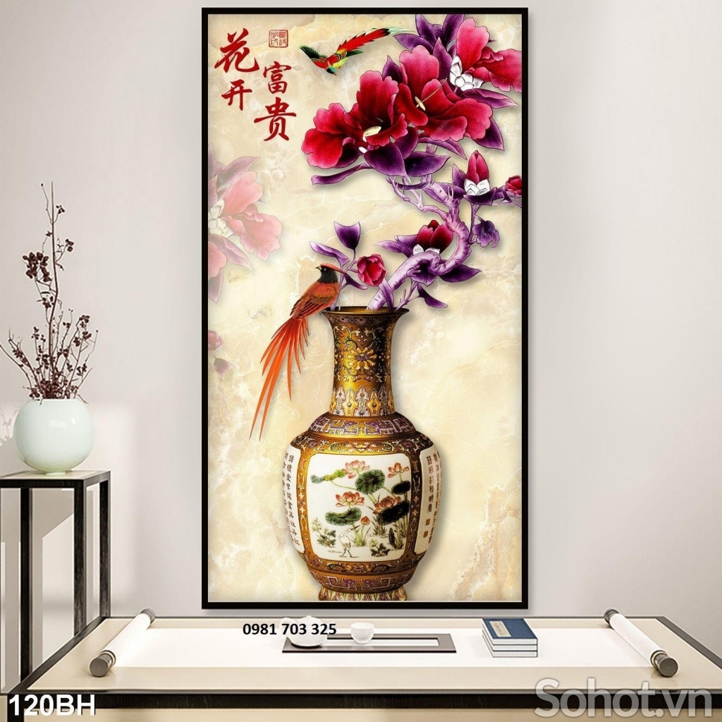 Tranh gạch đẹp 3d bình hoa