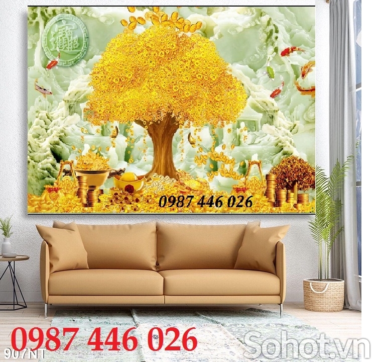 Tranh gạch men cây tiền lộc vàng HP9372