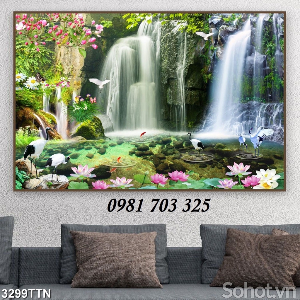 Gạch tranh phong cảnh thác nước 3D ốp tường