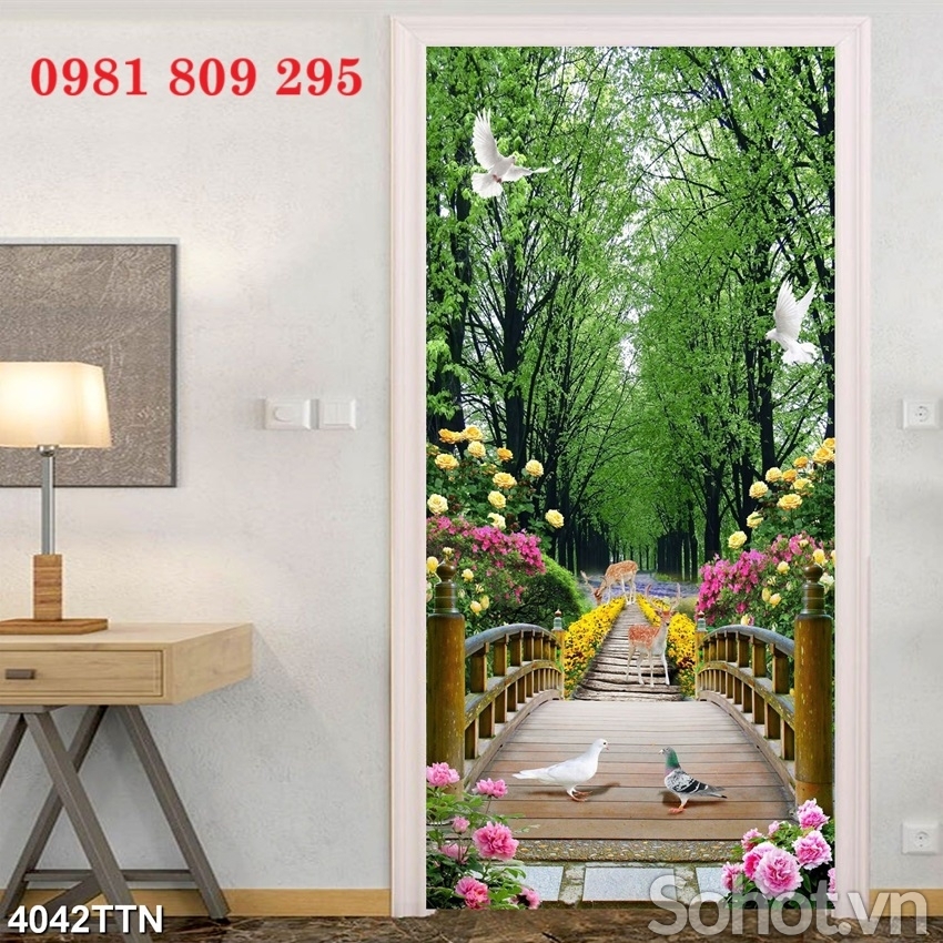 Gạch , tranh ốp tường con đường hàng cây đẹp