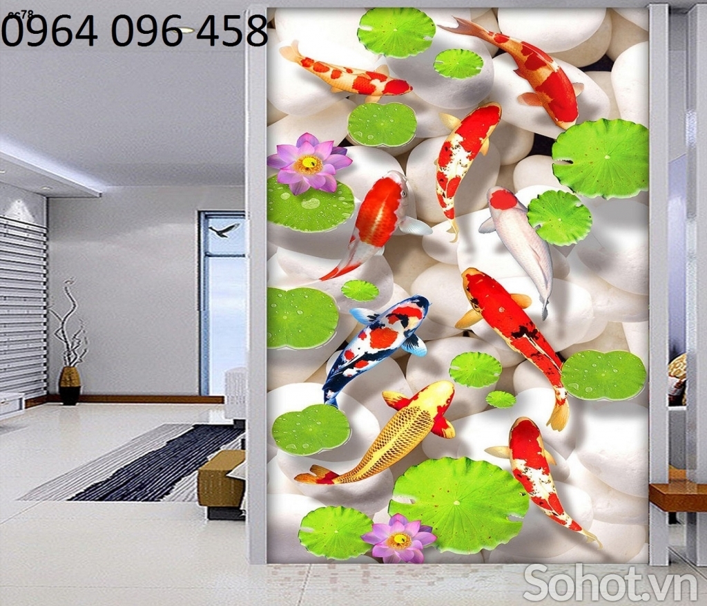 Mẫu tranh gạch ốp tường cá koi 3d - FCVV64