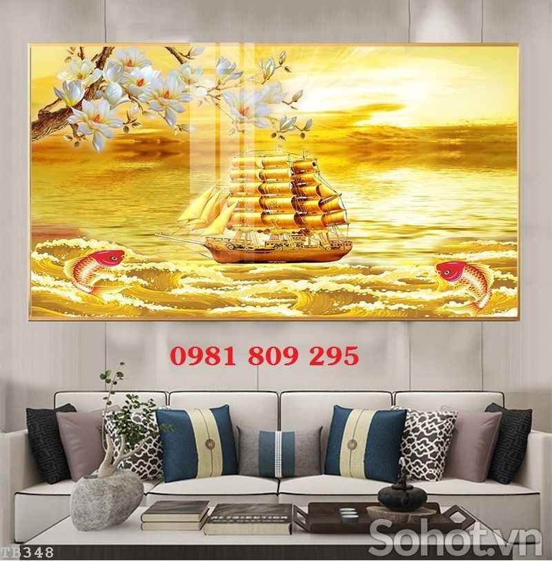 Gạch tranh phong thủy - gạch 3d thuyền buồm HP745