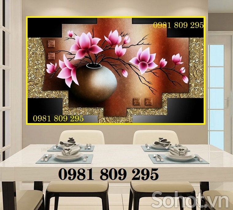 Gạch tranh 3d bình hoa ốp tường bếp