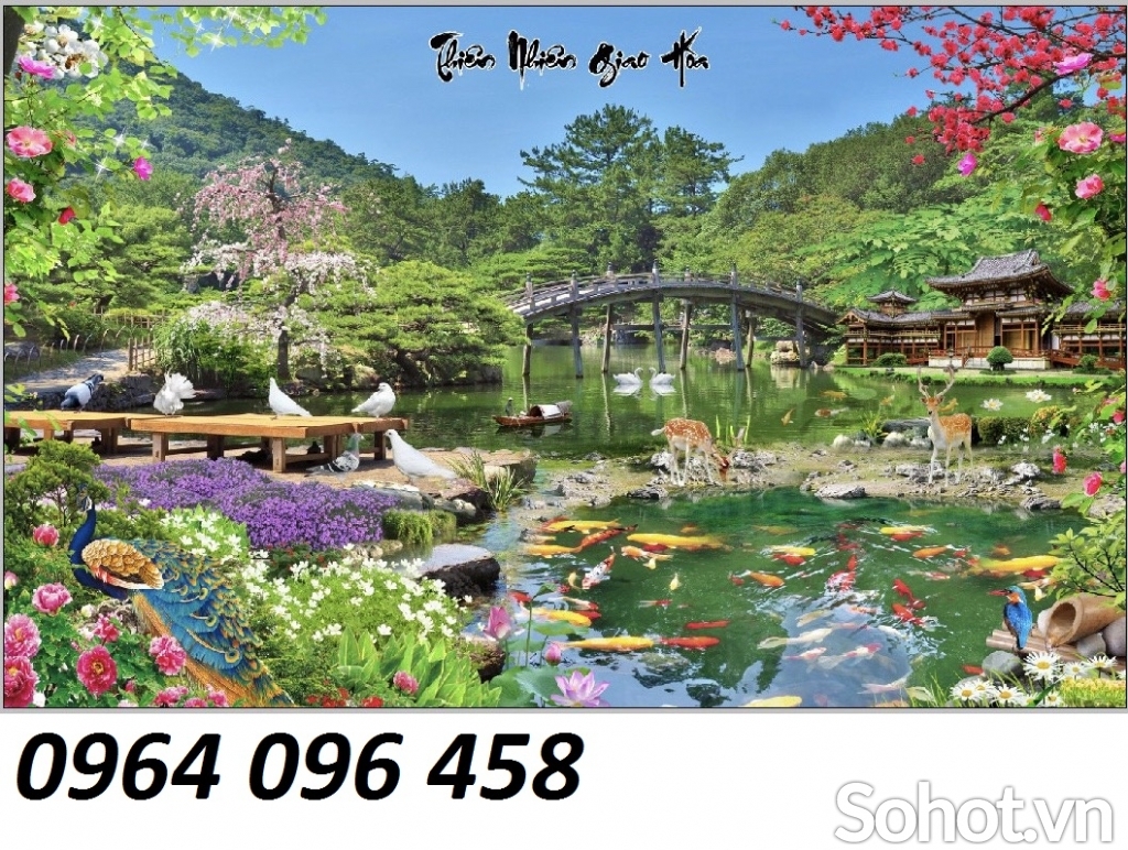 Tranh phong cảnh cá koi tranh gạch 3d GFD2