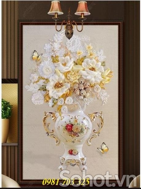 Tranh gạch khổ đứng 3D hoa trang trí