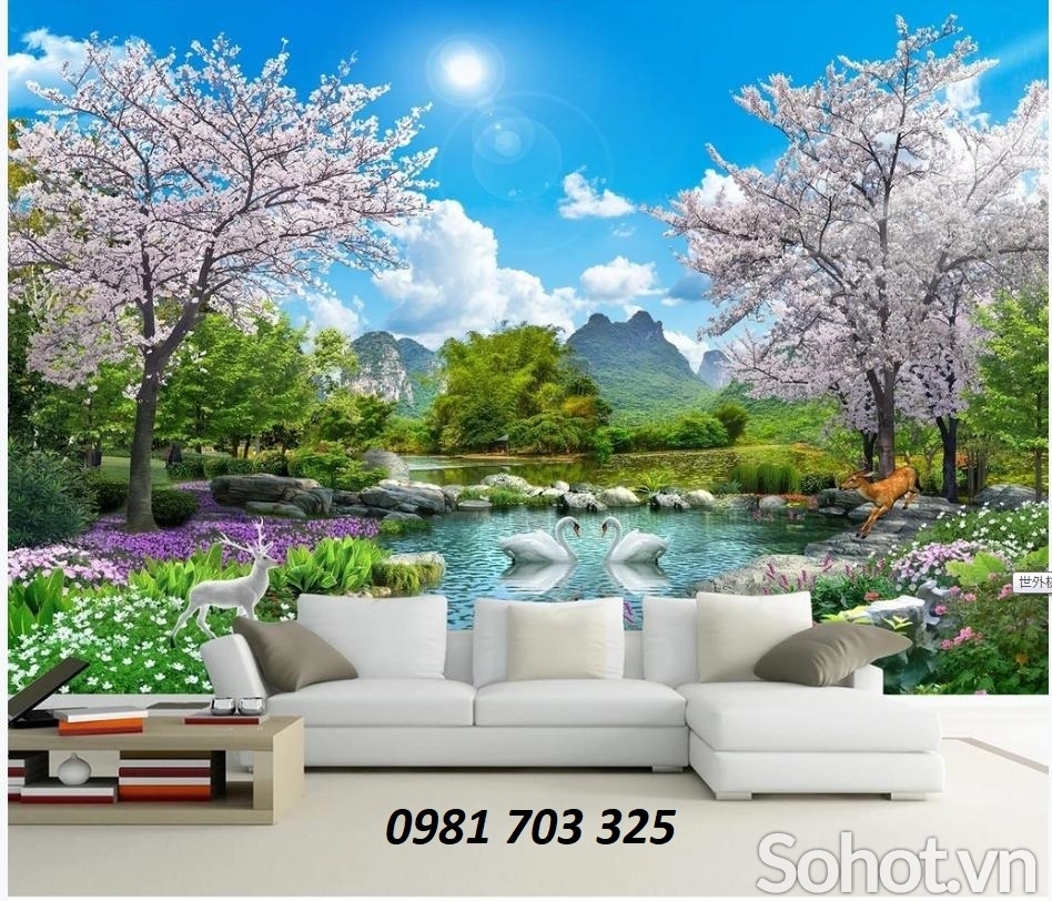 tranh gạch 3D ốp tường phòng khách