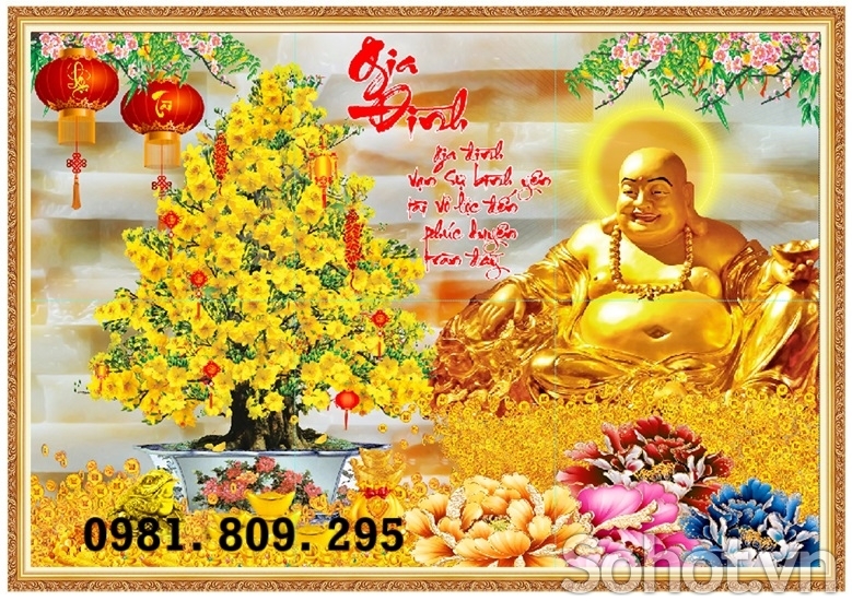 Gạch tranh thần tài mai lộc vàng GH888