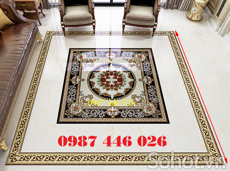 Gạch thảm vuông, gạch nền khắc vàng HP9722