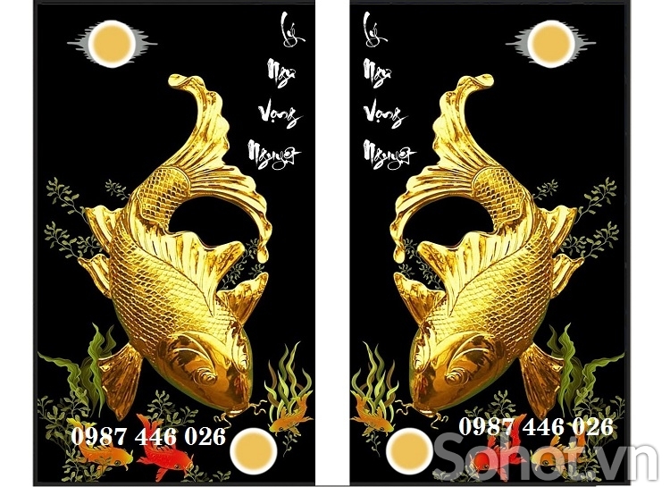 Tranh gạch cá chép vượt ngũ môn hóa rồng HP233