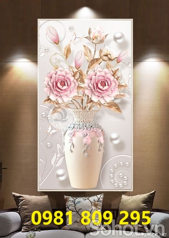 Tranh gạch , gạch 3d bình hoa trang trí