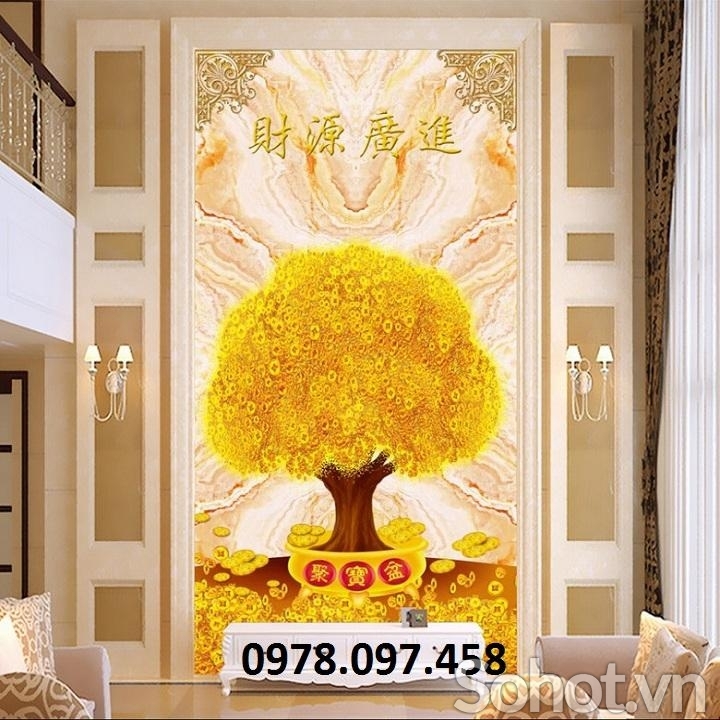 Gạch tranh 3D - tranh cây lộc vàng