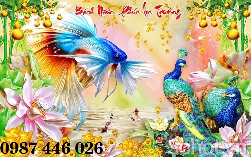 Tranh gạch men chim công HP0813