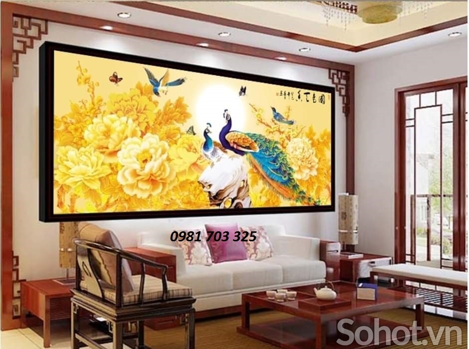 Gạch tranh men 3D chim công- tranh phong thủy