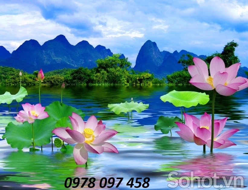 Tranh gạch 3D - hoa sen