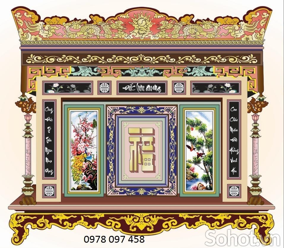 Tranh phòng thờ gia tiên - gạch tranh 3D