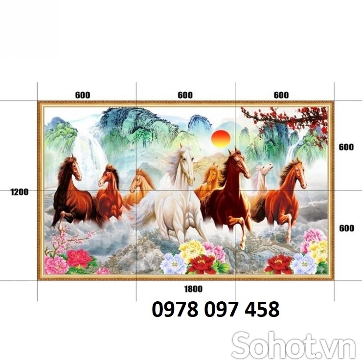 Gạch tranh 3d - tranh 8 chú ngựa