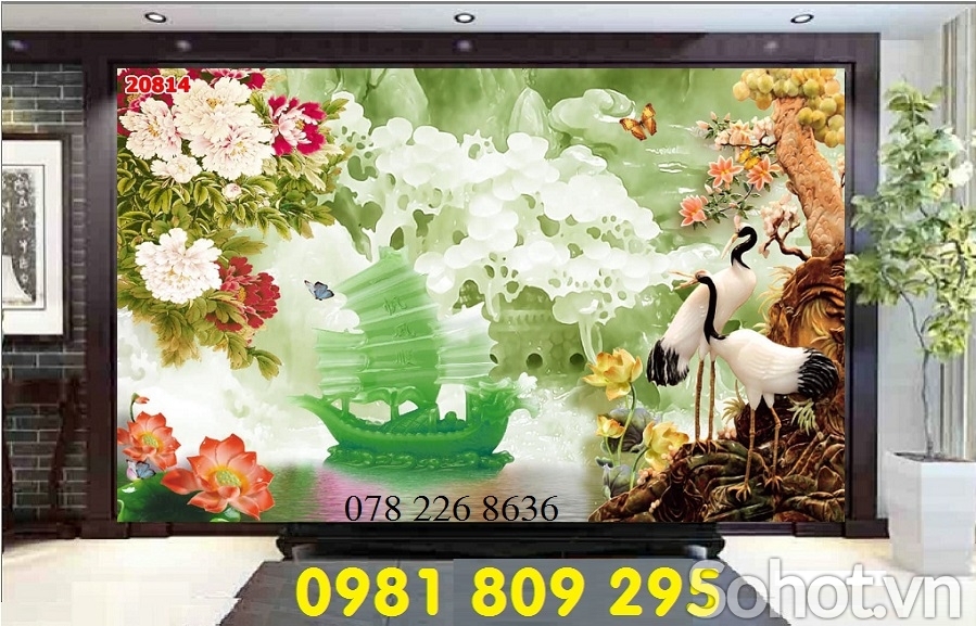 Tranh 3d chim hạc nghênh khách , gạch tranh