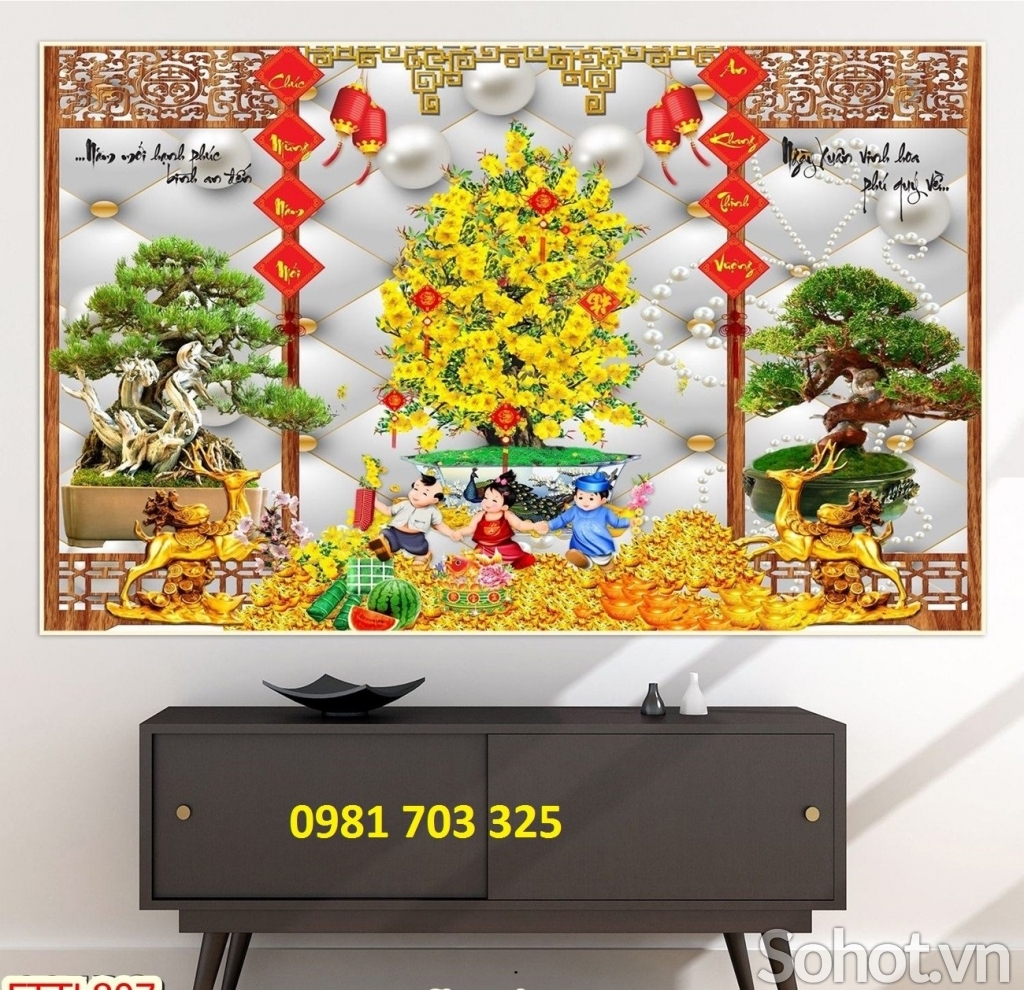 Tranh hoa mai trang trí tường, gạch tranh