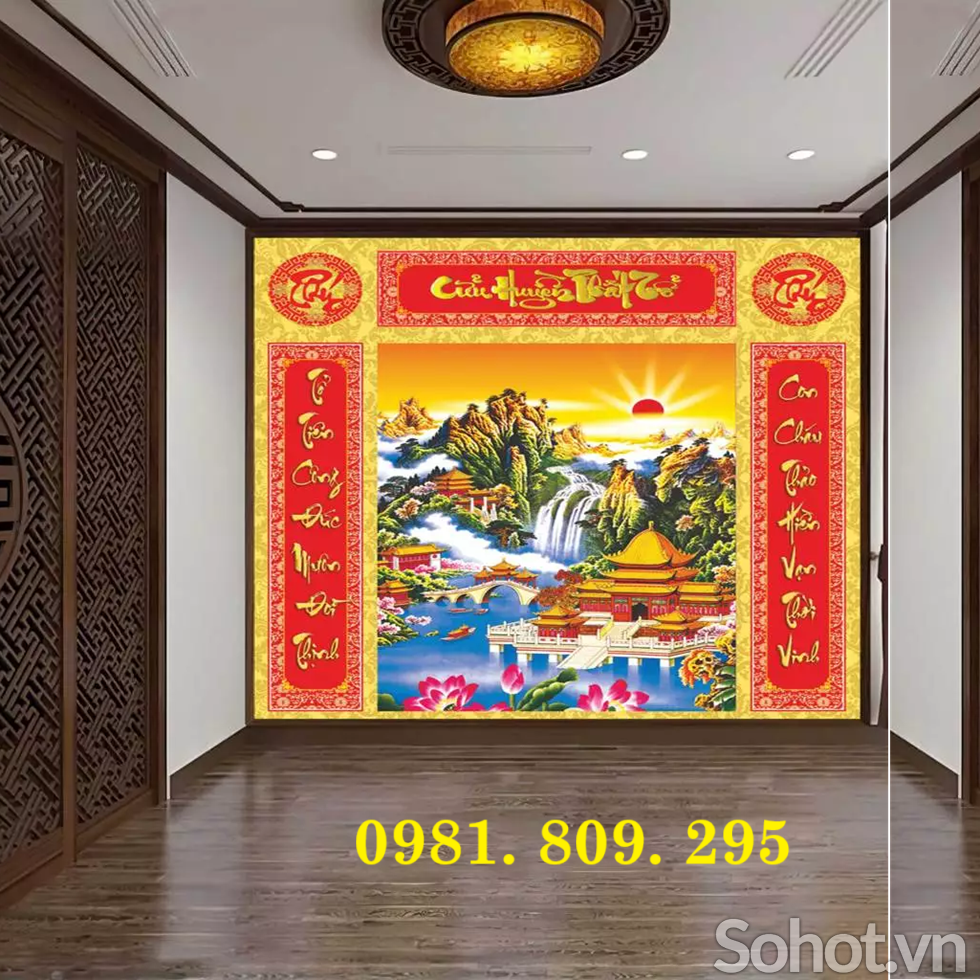 Mẫu tranh phòng thờ , gạch tranh 3d cửu huyền thất tổ