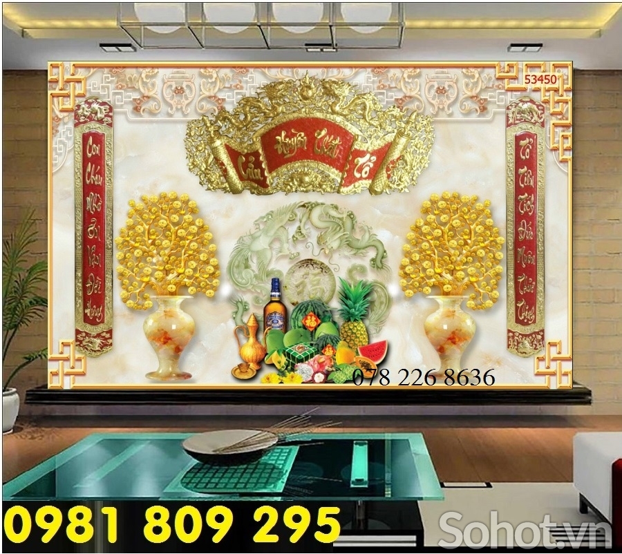 Phòng thờ - tranh gạch men 3d ốp tường