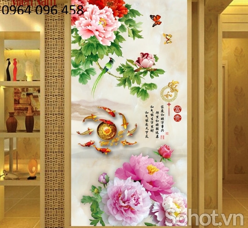 Tranh gạch 3d phong thủy hoa mẫu đơn - 6775CV