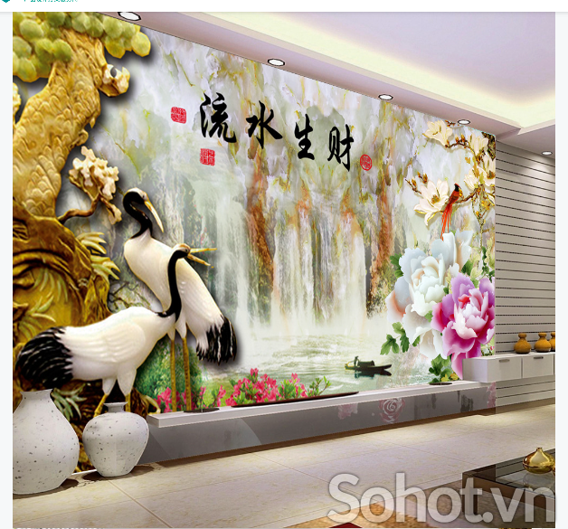 Tranh gạch 3D tùng hạc ốp tường