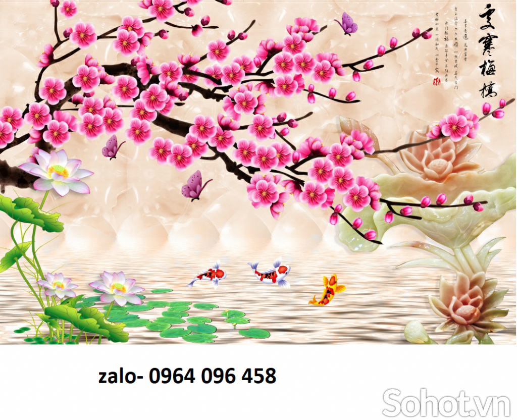 Tranh gạch ốp tường cành đào 3d - 245XC