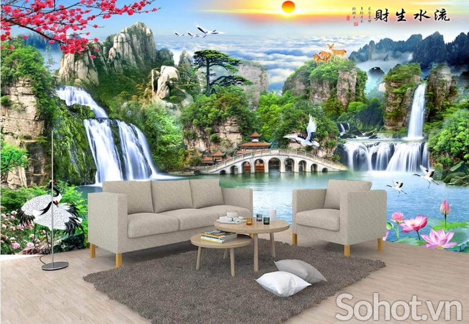 Tranh 3D dán tường - tranh phong cảnh