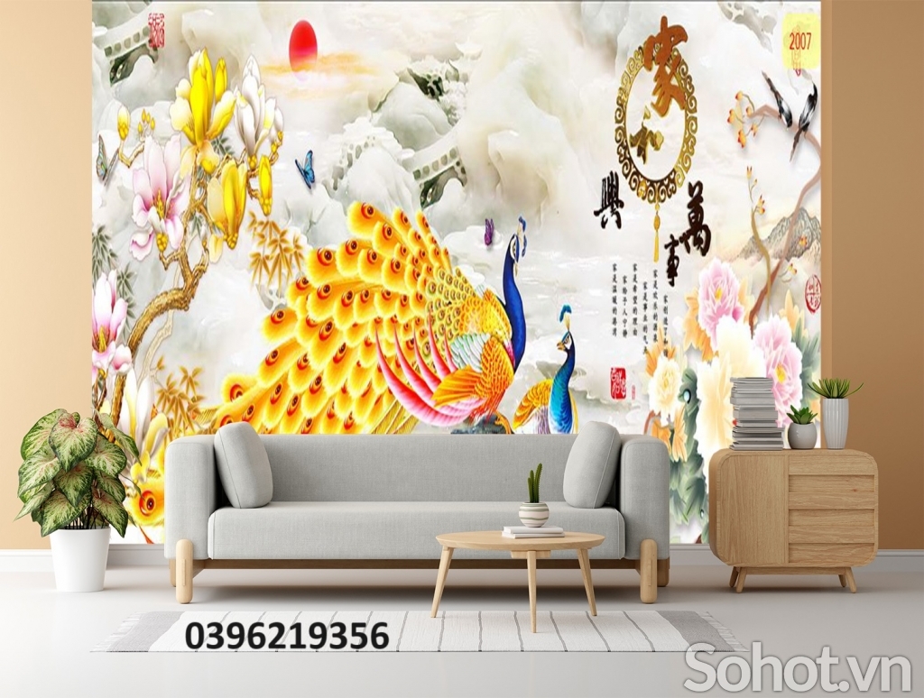 Gạch tranh 3D hình công phượng trang trí