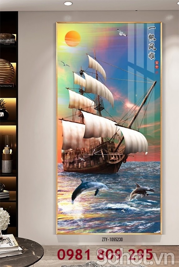 Tranh gạch cảnh thuyền buồm Hn8832