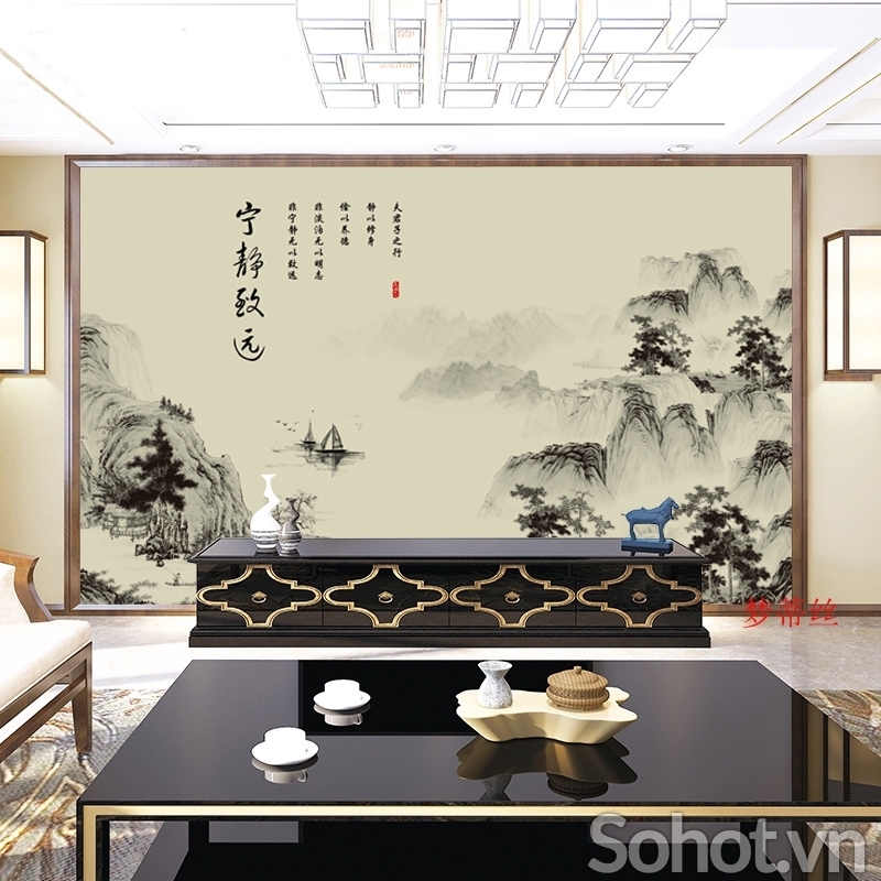 Tranh thủy mạc - tranh gạch 3d thủy mạc - SJK08