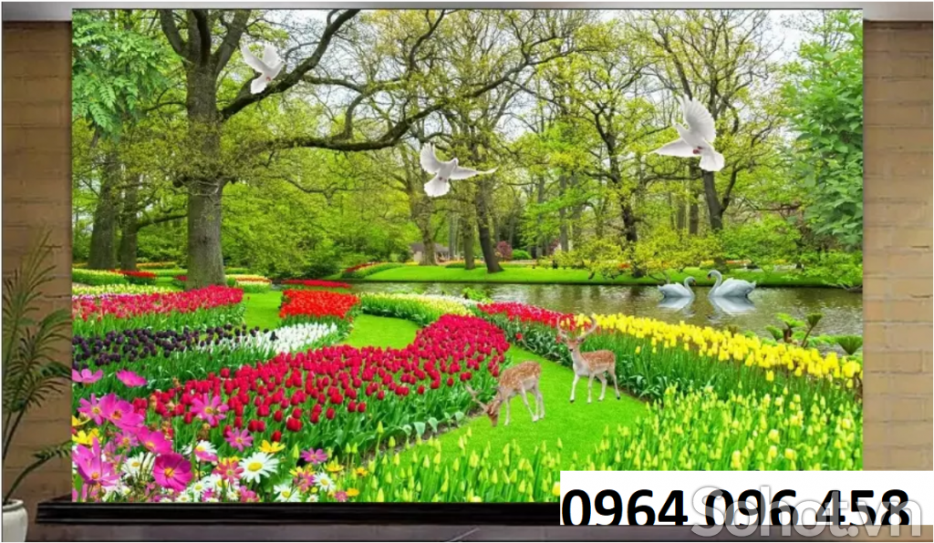 Tranh gạch 3d ốp tường phong cảnh hoa cỏ - 367CVV