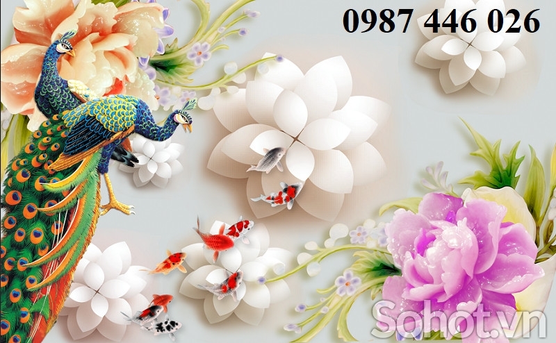 Tranh gạch men chim công 3d HP578